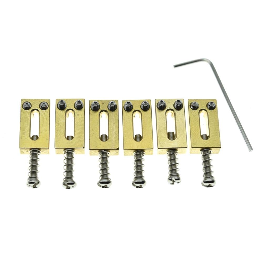 KAISH Solid Brass Guitar Bridge Saddles Brass Saddle 10.8mm String Spacing with Nickel Screws for Stratocaster/Telecaster
